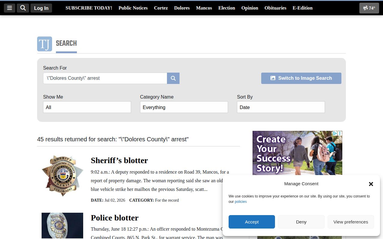 The Journal search for Dolores County arrest news and records