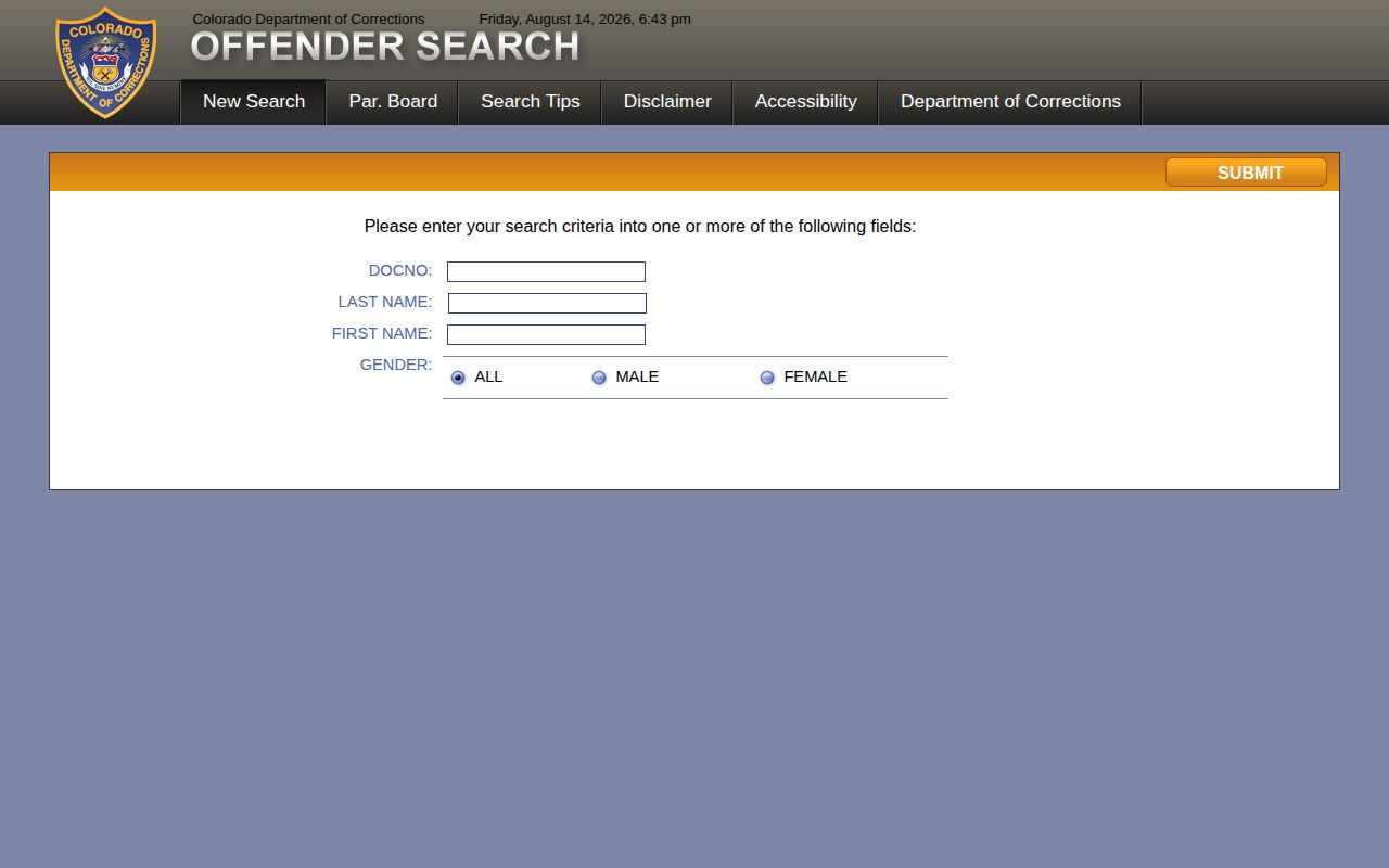 Colorado DOC photo search for a sentenced Dolores County record