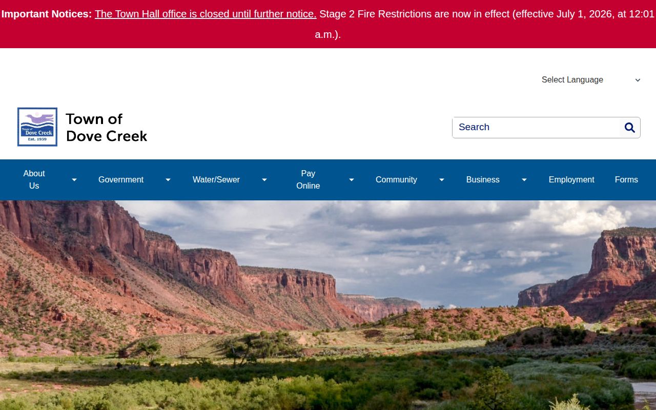 Dove Creek town government page related to Dolores County arrest records