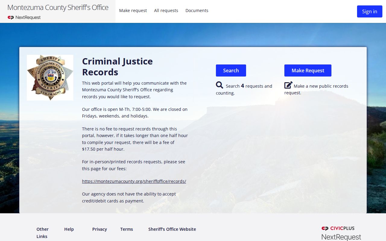 Dolores County booking record and mugshot request portal