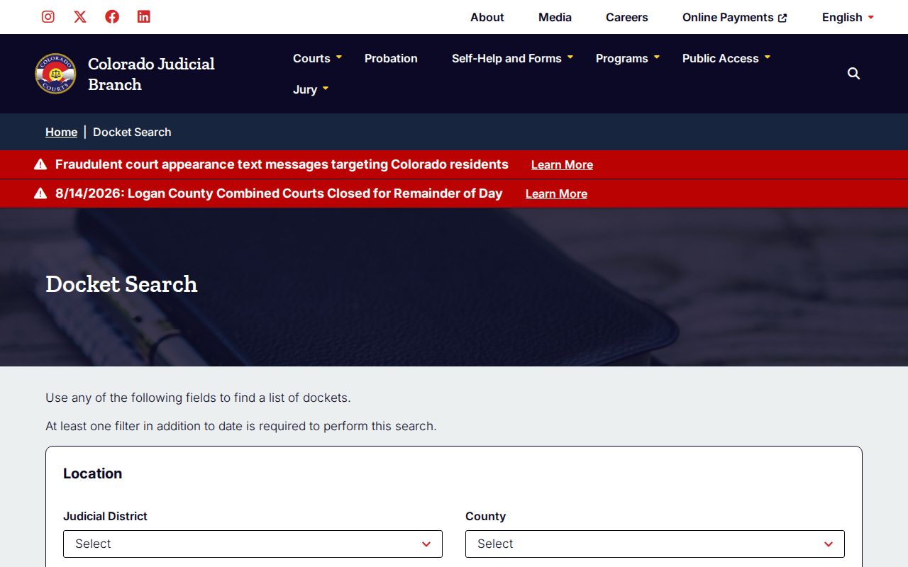 Dolores County court docket search for arrest and booking records