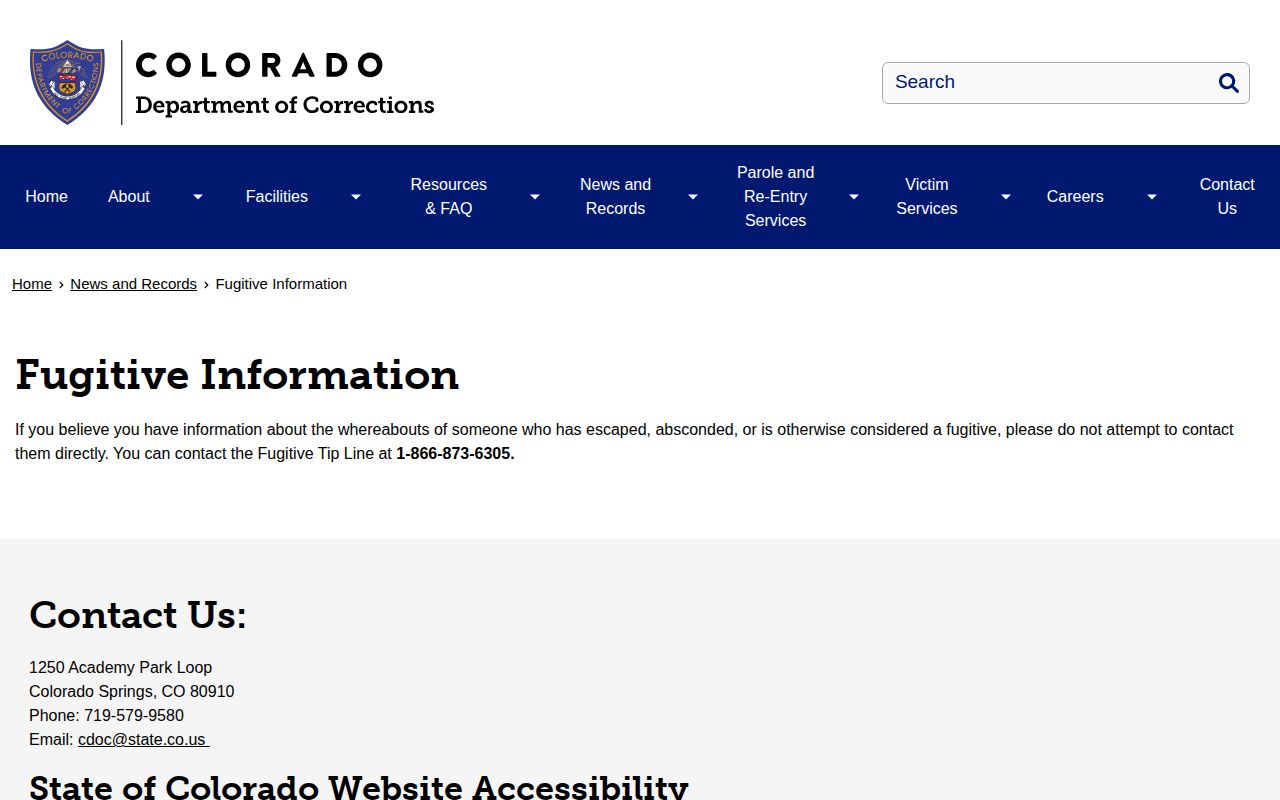 Colorado corrections fugitive information for Dolores County warrant research